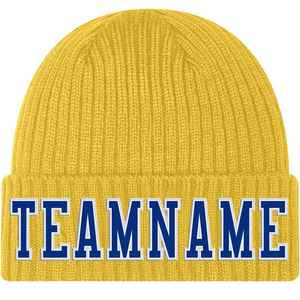 Yellow Ribbed Beanie Hat with Embroidered Teamname Unisex <b>Winter</b> <b>Cap</b> Casual Style for Adults 56-58CM Head Circumference - Product Image 3