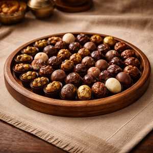 Luxury Wooden <b>Chocolate</b> Serving Tray Round Dry Fruit & <b>Chocolate</b> Platter Gift Tray Plate <b>Wedding</b> & Festive Gift Tray - Product Image 1