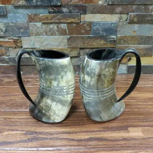 Handmade Buffalo Horn Mug Natural Shape Carved Animal Theme Art Collectible buraq handicraft - Product Image 1