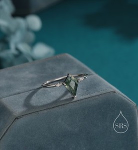 Anillo de compromiso clásico de una sola piedra de ágata musgosa con corte rombo de 1 quilate en plata de ley, anillo de ágata musgosa con forma de cometa - Product Image 4