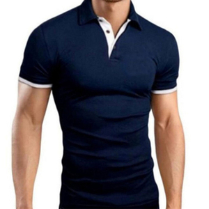 Polo à manches courtes bleu marine pour homme, couleur unie, boutons sur le devant, style décontracté, respirant, coupe régulière, tissé en coton Oxford - Product Image 1
