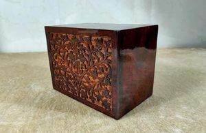 Hand Carved Wooden Pet <b>Urn</b> Rectangle Animal Cremation Keepsake Box for <b>Cats</b> and Dogs - Product Image 5