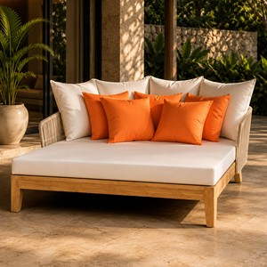 Cama de Día de Lujo para Patio Exterior con Estructura de Madera de Teca y Cojines Impermeables, Duradera y Ecológica, para Muebles de Patio de Hotel o Villa - Product Image 2
