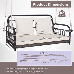 2-Person Outdoor <b>Hanging</b> Patio Swing <b>Chair</b> with Ropes for Relaxing in the Sun - Product Image 5