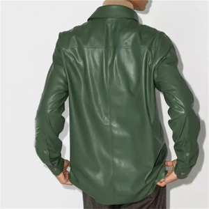 Custom Men <b>Long</b> Sleeve <b>Leather</b> Shirt with Two Front Patch Pockets Finished Breathable Windproof Casual - Product Image 6