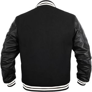 High Quality Custom Wool Men's Baseball Letterman Varsity <b>Jacket</b> with <b>Leather</b> Sleeves & Embroidered Patches - Product Image 2