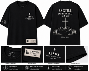 T-shirt noir surdimensionné pour homme de qualité supérieure, citation biblique sur le thème de la foi, impression de croix de Jésus-Christ, chemise décontractée en coton pour chrétiens - Product Image 2