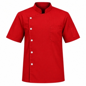 Men's <b>Short</b> <b>Sleeve</b> Chef <b>Jacket</b> Polyester Cotton Poplin Button Closure Restaurant Uniform with Logo Pocket Design - Product Image 4