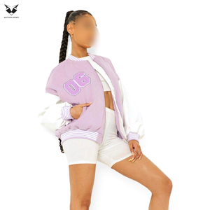 Service OEM ODM 2026 – Blouson universitaire violet pour femme avec manches blanches et logo brodé 06, manches longues, idéal pour l'automne - Product Image 1