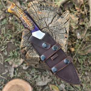Cuchillo Bowie de Caza de Hoja Fija de Acero 1095 Forjado a Mano, 12 Pulgadas de Longitud Total, Mango de Piña, Hoja con Punta Caída - Product Image 6
