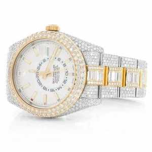 Luxury <b>Iced</b> <b>Out</b> Moissanite <b>Watch</b> Two Tone Gold Silver Automatic Mechanical Diamond Style Wristwatch - Product Image 3
