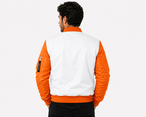 High Quality <b>Waterproof</b> Winter Bomber OEM Manufacturer Wholesale Streetwear Varsity <b>Jacket</b> Men Custom Orange <b>White</b> Contrast - Product Image 2
