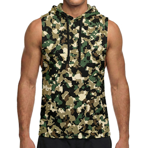 Custom Made <b>Men's</b> Camo Printed Sleeveless Hoodie Muscle Tank Top Fitness Casual Sports Wear Kangaroo <b>Pouch</b> Wholesale Tank Tops - Product Image 1