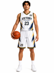 Ensemble de maillot et short de basketball professionnel au design optimal, sans manches, avec impression par sublimation personnalisée - Product Image 3