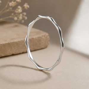 Hammered Sterling Silver Bangle <b>Bracelet</b> | Minimalist Silver Cuff | Wavy Organic Bangle | Handmade Silver Jewelry | Modern Stack - Product Image 2