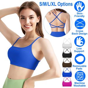 Sujetadores deportivos cortos con tiras y espalda abierta para mujer, 1 o 3 unidades, tops de fitness sexys, sujetadores deportivos cortos acolchados de impacto bajo con espalda abierta - Product Image 1