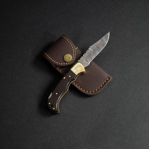 Custom OEM DIY Damascus Steel Folding <b>Knife</b> with <b>Bone</b>+Brass <b>Handle</b> Handmade Pocket <b>Knife</b> Leather Sheath Outdoor EDC Gift - Product Image 6