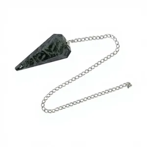 Pendentif en pierre naturelle de cristal de fleur, Reiki Feng Shui, avec chaîne couleur argent, pierre précieuse à facettes, pour la radiesthésie et la méditation, vente en gros - Product Image 3