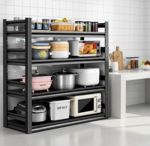 Support de four à micro-ondes à quatre niveaux en acier au carbone, réglable, non pliable, imperméable, étagère de rangement de cuisine robuste sur pied - Product Image 5