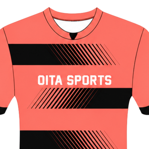 Maillot de rugby rose corail et noir à manches courtes, col rond, rayé, uniforme d'équipe personnalisé, respirant, pour l'entraînement et la performance sportive - Product Image 3
