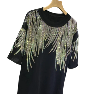 T-shirt court délavé à l'acide de qualité supérieure pour homme, imprimé DTG avec strass et diamants, en coton vieilli, coupe oversize, mode décontractée d'été - Product Image 3