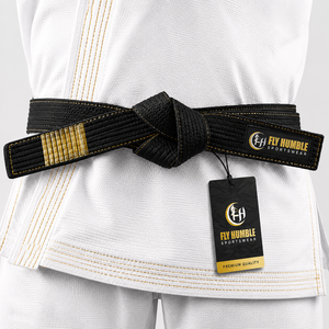 Kimono de Karate Fly Humble, Blanco, de Algodón, Unisex, para Adultos, Ropa de Artes Marciales Transpirable de 160g, Estilos Personalizados, Cinturón Negro y Rojo, Duradero - Product Image 4