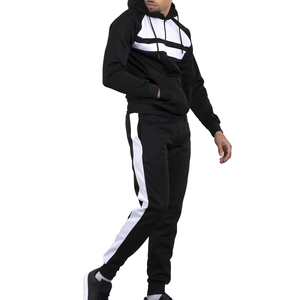 <b>Men's</b> Black <b>White</b> Color Blocking Hooded Tracksuit Full Sleeve Sweatshirt With Side Pockets Sporty <b>Joggers</b> Autumn Wear - Product Image 4