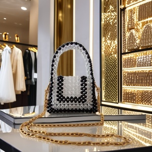 Women's White Pearl Beaded Dot Pattern Clutch <b>Handle</b> Bag Cover Closure Elegant Evening <b>Handbag</b> for Wedding Parties Summer Toes - Product Image 1