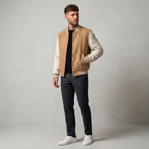 Blouson Bomber Classique Premium Style Universitaire Streetwear Hiver 100% Coton Toile Logo Avant pour Tenue Décontractée Extérieure - Product Image 3