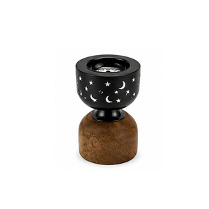 Metal Incense <b>Burner</b> with Star and Moon Design Black Top Bamboo Base Aromatherapy Diffuser All-Season Use - Product Image 1