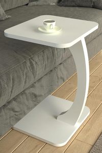 Table d'appoint en bois en forme de C pour canapé et lit |   Table pour ordinateur portable en bois massif |   Table d'appoint gain de place pour salon (blanche, carrée) - Product Image 2