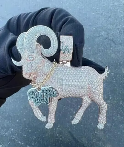 Colgante de plata 925 con diseño de cara de cabra para hombre, estilo Hip Hop, chapado en oro, con incrustaciones de circonitas, estilo Bling para raperos - Product Image 2