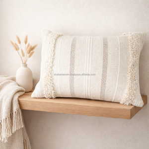 Funda de Almohada Boho Económica, Decorativa, Estilo Indio Bohemio, 12x20, Funda de Almohada Lumbar con Mechones para Sofá, Dormitorio, Funda de Almohada de Lujo - Product Image 1