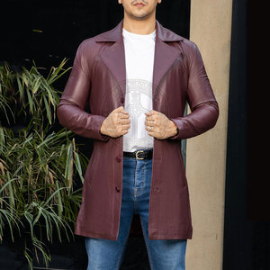 Manteau en cuir confortable pour homme, élégant, matière douce, écologique, respirant, longueur longue, pour tous les jours - Product Image 5