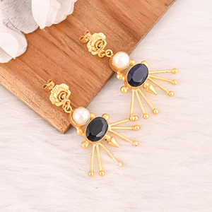 Pendientes de latón con incrustaciones de perlas e iolita, chapados en oro, joyería hecha a mano para mujer, lote al por mayor de 10 pares - Product Image 3