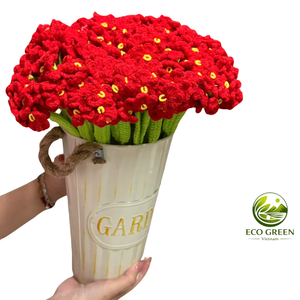 Tige de fleur en crochet faite à la main, rose, tricotée, branche florale artificielle pour la fête prénuptiale, la fête prénatale, la décoration de mariage - Product Image 1