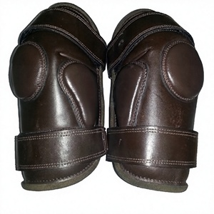 สนับเข่าสำหรับผู้ใหญ่แบบปรับได้ สายรัดคู่ วัสดุหนังนิรภัย สำหรับขี่ม้า พร้อมโลโก้สั่งทำ สีน้ำตาล/ดำ รุ่น - Product Image 1