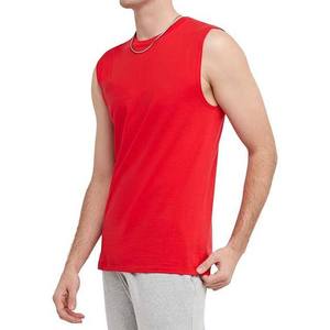เสื้อกล้ามคอกลมแขนกุดสีแดงสำหรับผู้ชายแบบลำลองถักนิตติ้งสีทึบพอดีตัว - Product Image 1