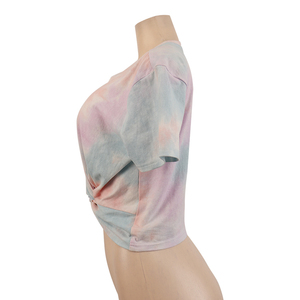 Top corto de punto con efecto tie-dye para mujer, estilo casual - Product Image 1