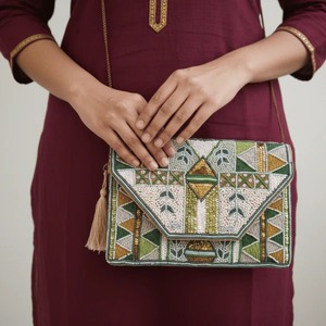 Unique Design Hand Embroidered Jute <b>Sling</b> <b>Bag</b> with Geometric and Floral Motifs Handmade Ethnic Crossbody Available For Sale - Product Image 6
