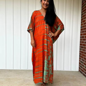 Orange <b>Green</b> Tie <b>Dye</b> Kaftan Womens Fall <b>Clothing</b> Boho Moroccan Caftan - Product Image 1