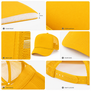 Yellow 6-Panel Trucker <b>Hat</b> Mesh Back Breathable Adjustable Unisex Casual <b>Cap</b> Logo Front Panel Spring Summer - Product Image 5