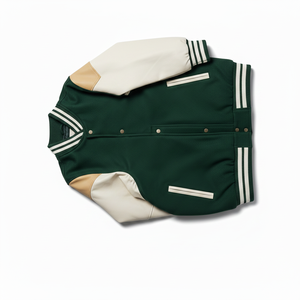 Veste universitaire verte crème pour homme, manches en cuir PU, veste de style campus brodée, streetwear preppy, veste décontractée d'automne - Product Image 3
