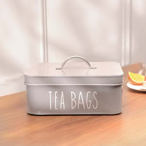Tea Bags Container Metal Cylinder Vintage <b>Stackable</b> Handcrafted <b>Storage</b> <b>Box</b> Handle Kitchen Use Gray Color Freshness Preservation - Product Image 5