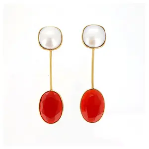 925 Silver Pearl Micron Gold Plated Sterling Silver Drop Long Fashion Women Earring From Wholesale Supplier
