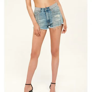 Shorts de mezclilla elásticos ajustados de cintura alta transpirables para mujer, talla grande, color azul, sexy, al por mayor - Product Image 6