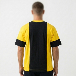 เสื้อยืดผู้ชายผ้าฝ้ายสีเหลืองดำ คอโอ แขนสั้น ทรงปกติ สไตล์ลำลอง แบบถัก - Product Image 5