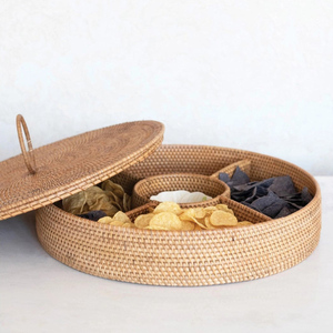 Hot Selling Handmade Round Tea <b>Caddy</b> Unique Custom Size Natural Woven Rattan Box for Gift and Decorations - Product Image 2