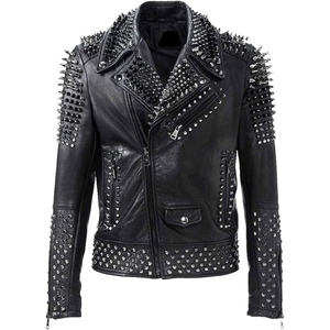Veste en cuir à motif serpent personnalisé pour hommes, avec clous dorés, style punk rock, veste de motard, OEM ODM - Product Image 1
