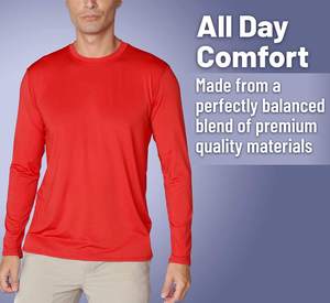 Men Red Long Sleeve UPF 50 <b>Sun</b> Protection Quick Dry Performance Fishing Shirt Solid Color Pullover Top - Product Image 4